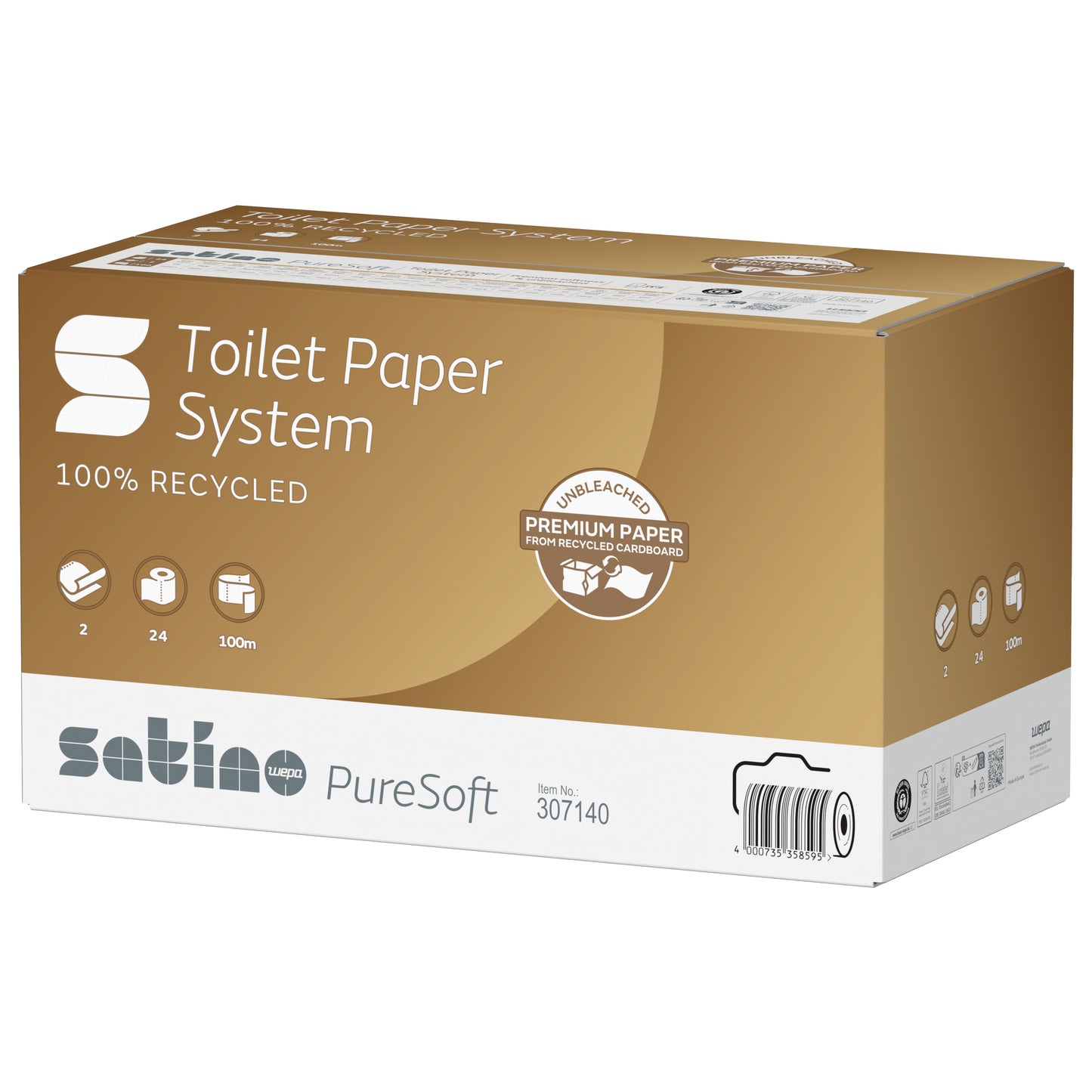 Satino by WEPA -  Toiletpapier Satino JT3 PureSoft systeemrol 2-laags 100m naturel 307140