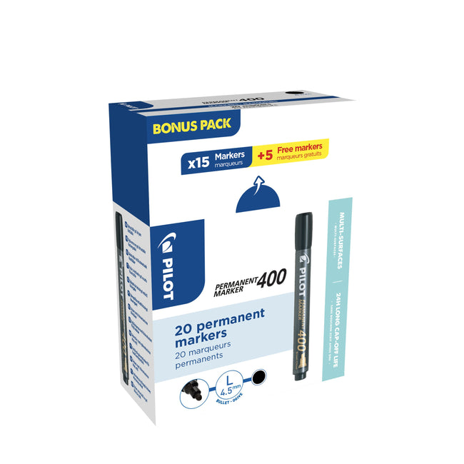 Pilot - Permanent marker 400 diagonal wide black 15+5 free