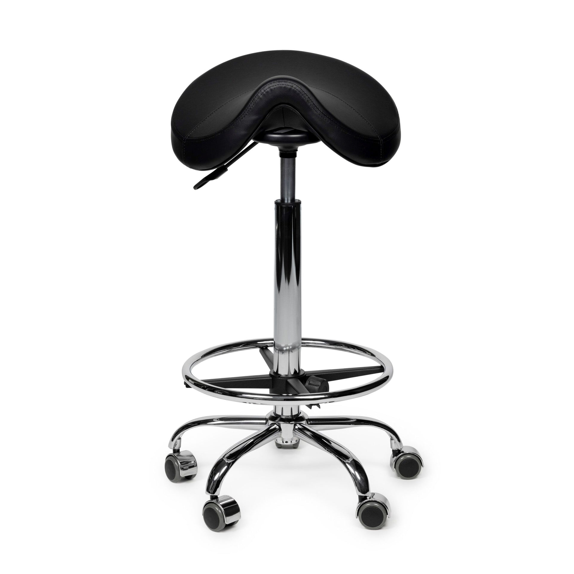 Bureau - tabouret selle noir haut avec repose-pieds