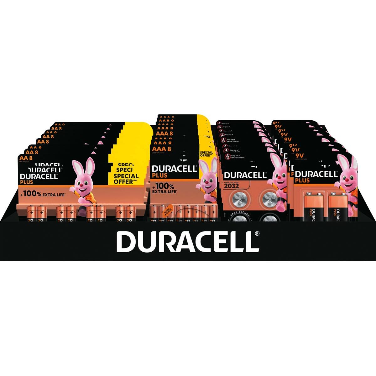 Duracell - batterijen, Plus 100 % AA, AAA en 9V en CR2032, display van 41 stuks