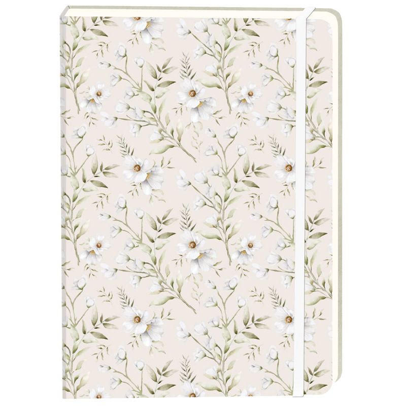 Office - Notebook white flowers a5 line 92 pages sc cream