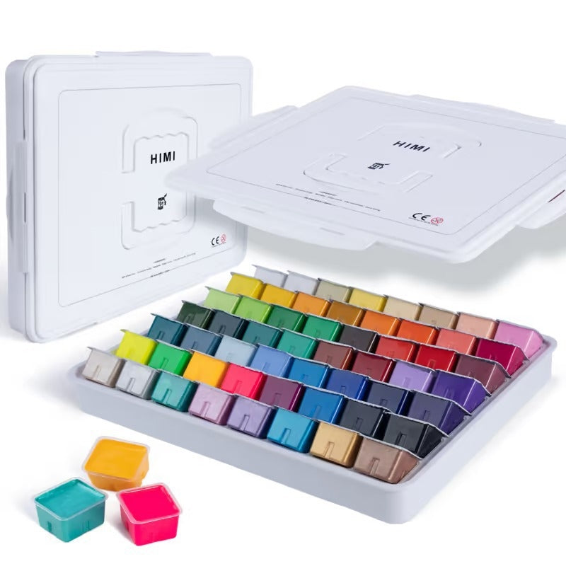 HIMI - Gouache 56 colors 30gr neon and mtl box white