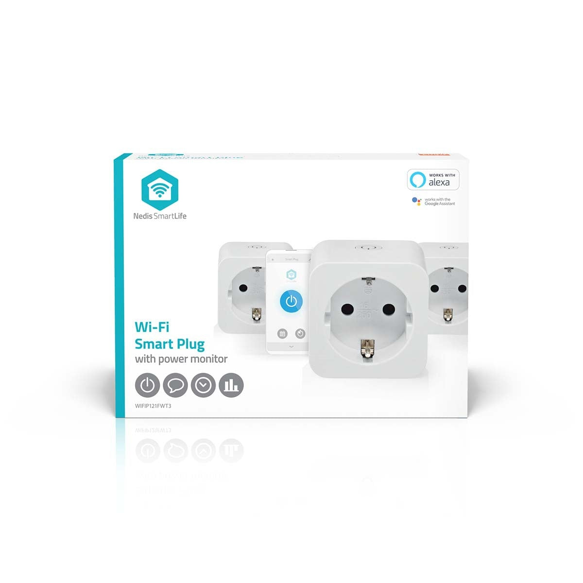 Nedis - Enchufe inteligente smartlife WiFi 3 piezas blanco