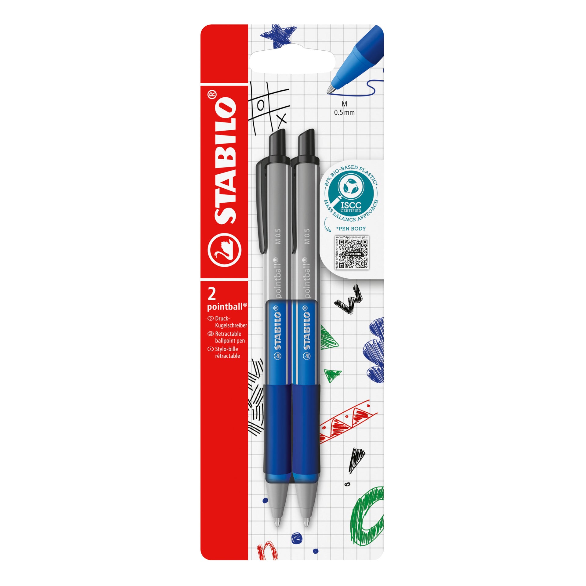 Stabilo -  Balpen pointball colorful bl blist à 2st