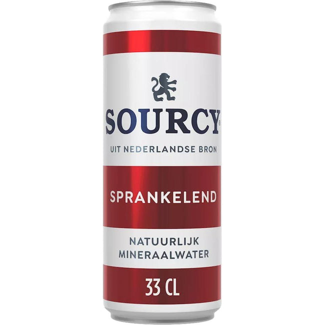 Sourcy -  mineraalwater, licht bruisend, blik van 33 cl, pak van 24 stuks, rood