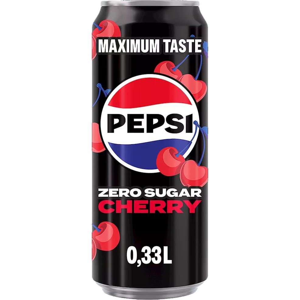 Pepsi -  Zero Sugar Cherry frisdrank, sleek blik van 33 cl, pak van 12 stuks