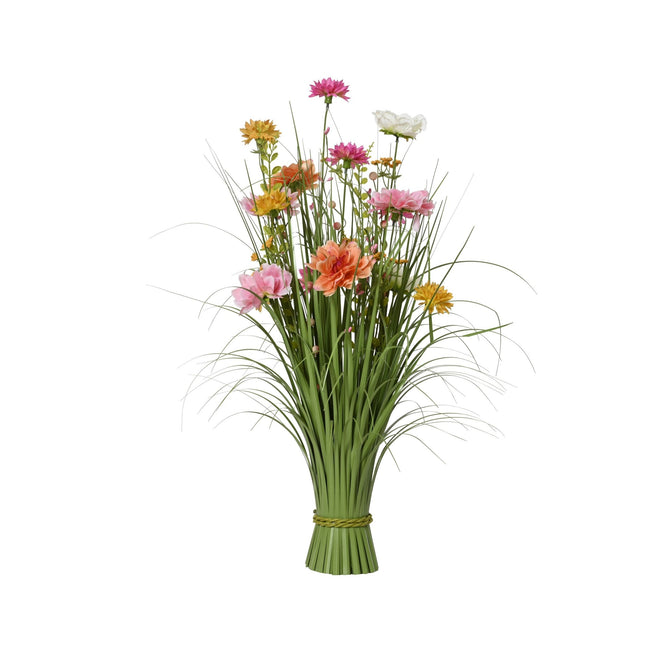 Everlands -  Kunstgras  met bloemen 70cm roze