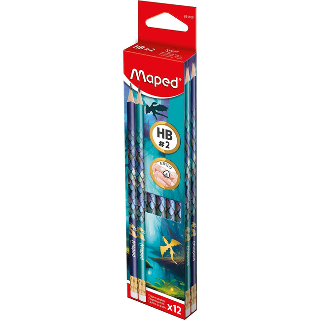 Maped -  Grafietpotlood  dragon hb met gum 12 stuks