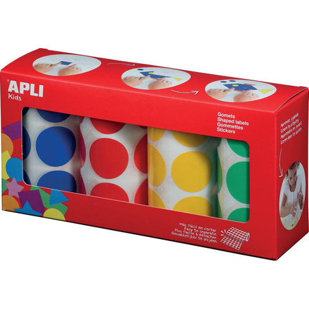 Apli -  Kids stickers XL cirkels, diameter 33 mm, doos met 4 rollen in 4 kleuren