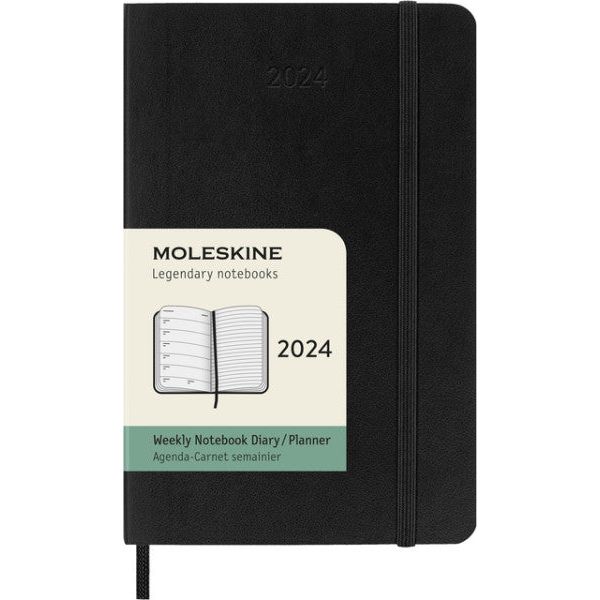 Agenda 2024 Moleskine 12m Planer Weekly 7day/1 Seite Tasche 90x140mm Weiche Abdeckung Schwarz