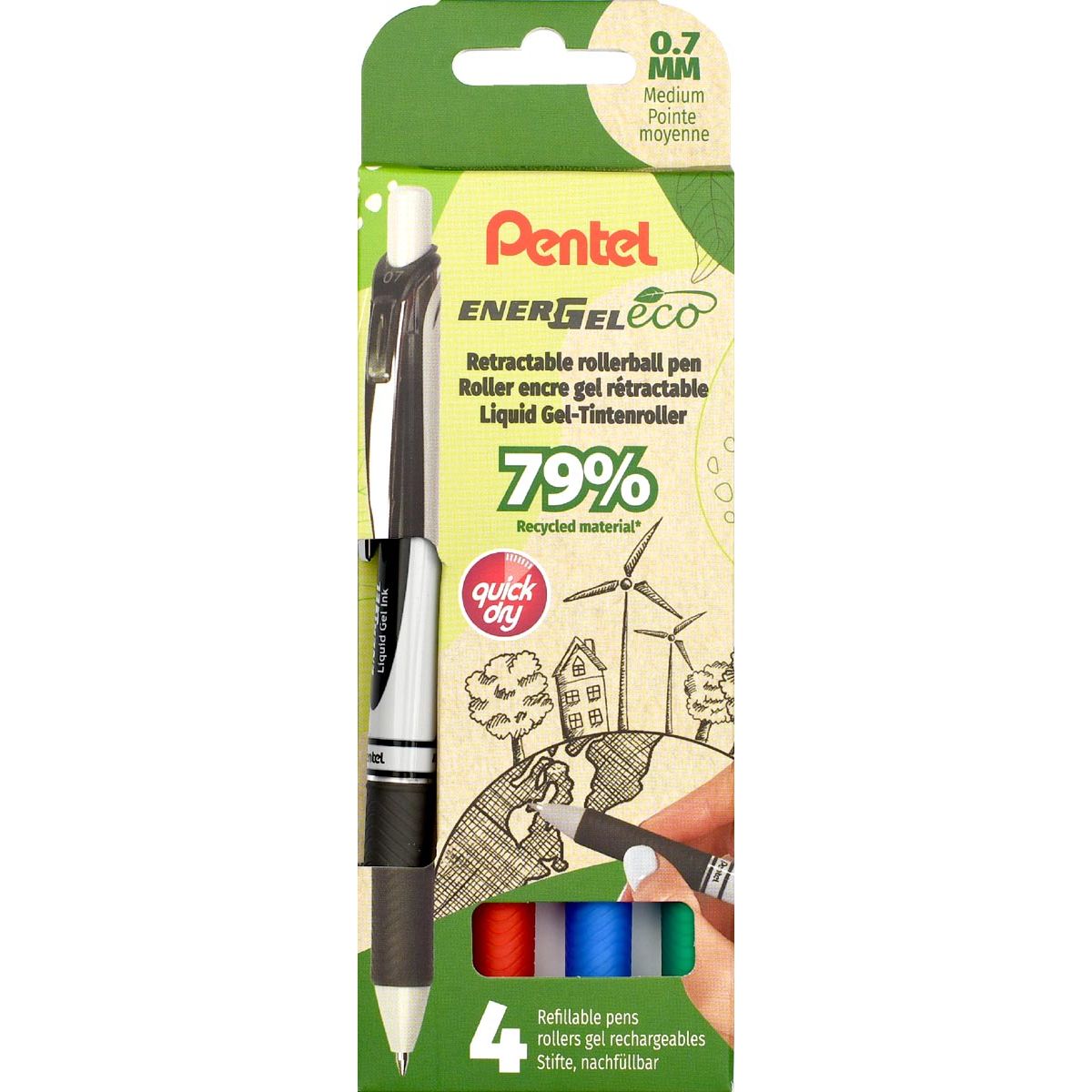 Pentel -  roller Energel BL77E-4, 0,7 mm, assorti, set van 4 stuks