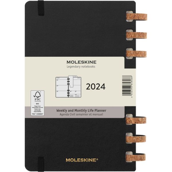 Life Planer 2024 Moleskine 7 Tag/2 Seiten große 150x210m Harte Abdeckringe Schwarz