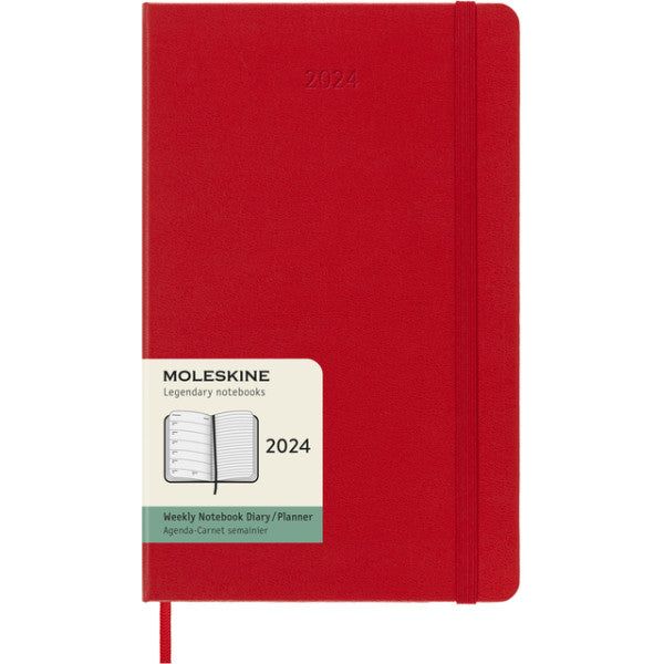 Agenda 2024 Moleskine 12m Planer Weekly 7day/1 Seite groß 130x210 mm Hartes Deckel Scharlachrot rot