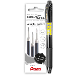 Pentel -  vulling Energel, 0,7 mm, zwart, 3 stuks + roller (GRATIS)
