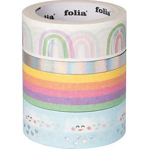 Folia Paper - Washi e folia hotfoil rainb 15mmx5m en 10mmx5m | Pak a 4 stuk | 4 stuks