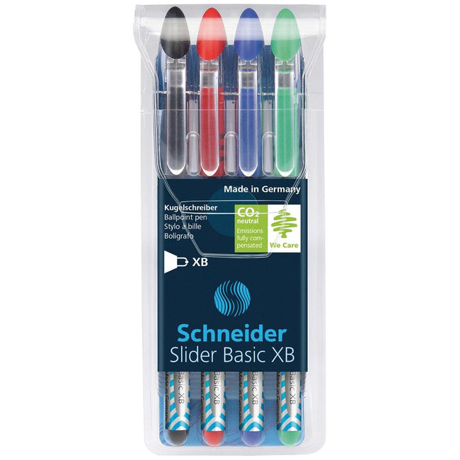 Schneider - Balpen Slider Basic XB, etui van 4 stuks (3+1 gratis) in geassorteerde kleuren