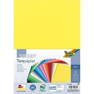 Folia Paper - Craft Paper Folia A4 100-(25 couleurs | Pack de 100 draps