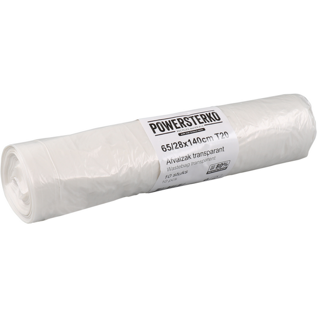 PowerSterko - Bolsa de basura | LDPE reciclado | 65/ 28x140cm | T20 | transparente | 200 piezas