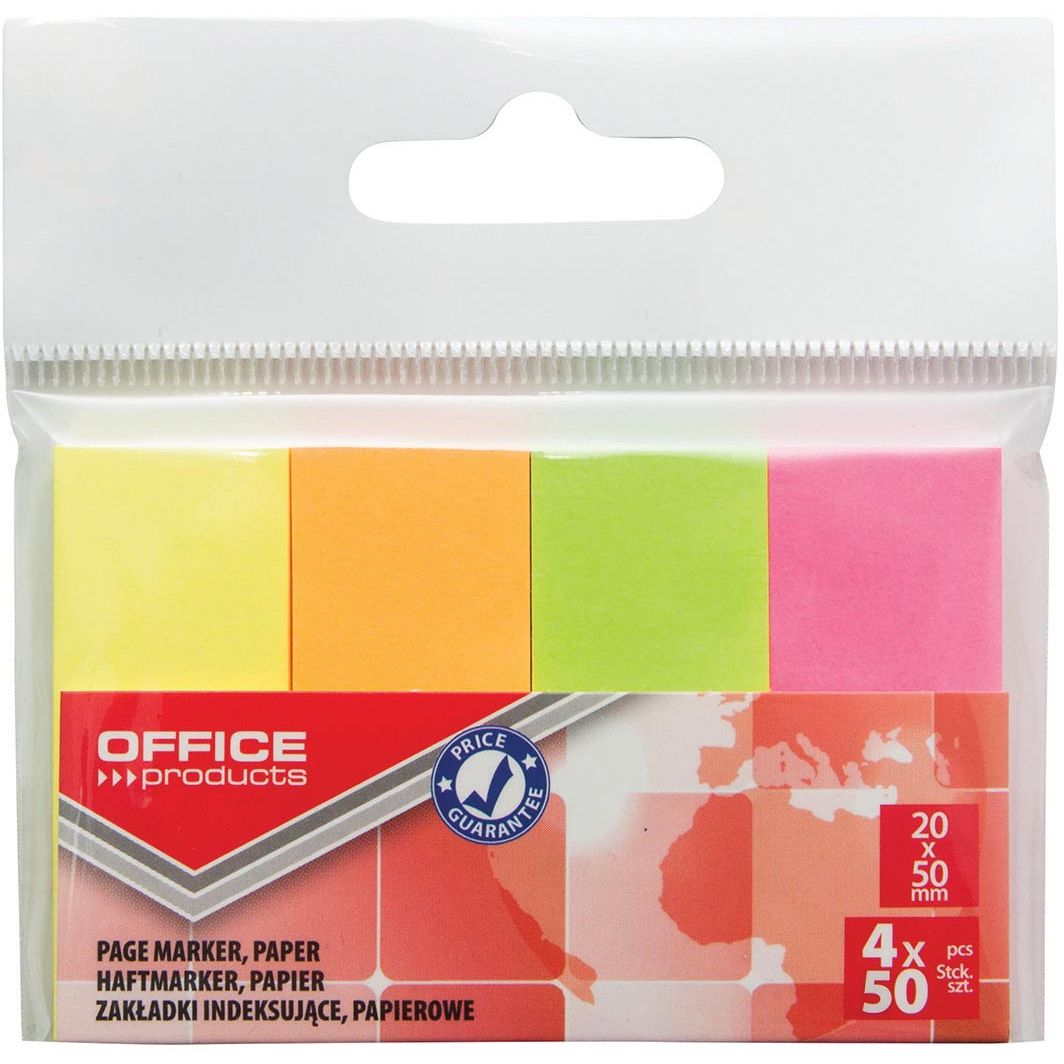 OFFICE products -   index, ft 20 x 50 mm, ophangzakje van 4 x 50 tabs, geassorteerde neonkleuren