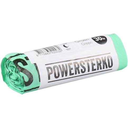 PowerSterko - Afvalzak | Bioplastic o.b.v. Zetmeelblend | 30l | 50x60cm | 15my | groen