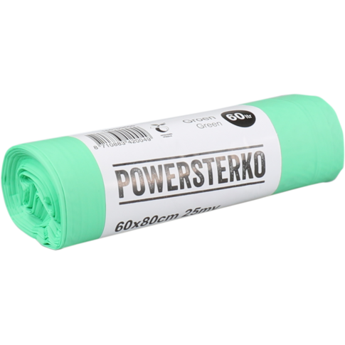 PowerSterko - Afvalzak | Bioplastic o.b.v. Zetmeelblend | 60l | 60x80cm | 25my | groen | 24 rol