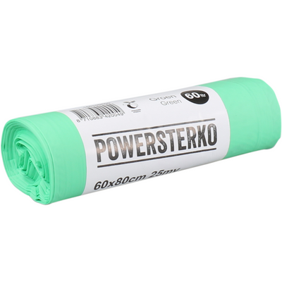 PowerSterko -  Afvalzak | Bioplastic o.b.v. Zetmeelblend | 60l | 60x80cm | 25my | groen | 24 rol