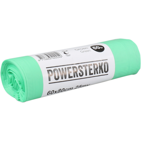 PowerSterko -  Afvalzak | Bioplastic o.b.v. Zetmeelblend | 60l | 60x80cm | 25my | groen | 24 rol