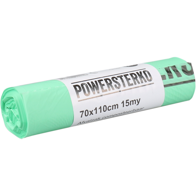 PowerSterko -  Afvalzak | Bioplastic o.b.v. Zetmeelblend | 120l | 70x110cm | 15my | groen | 24 rol