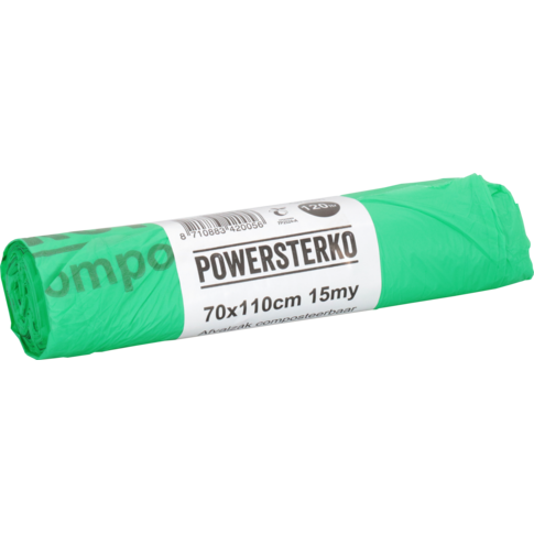 PowerSterko - Afvalzak | Bioplastic o.b.v. Zetmeelblend | 120l | 70x110cm | 15my | groen | 2 stuks