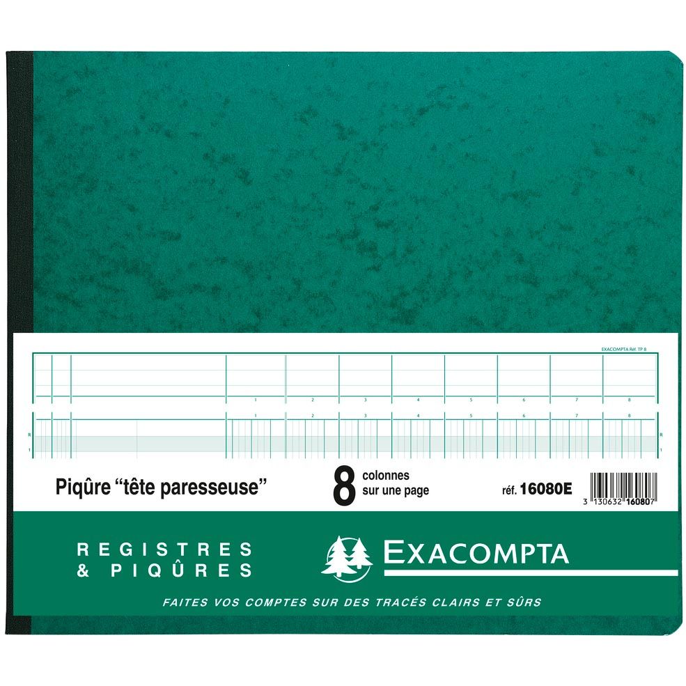 Exacompta - registri, ft 27 x 32 cm, 8 colonne su 1 pagina, 28 righe, 80 pagine