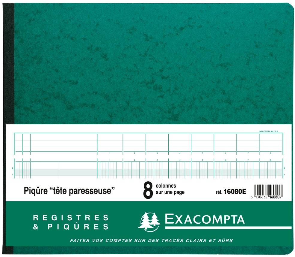 Exacompta - registros, pies 27 x 32 cm, 8 columnas en 1 página, 28 líneas, 80 páginas