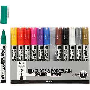 Creativ Company - Glas porseleinstiften crea comp 1-2mm 12 kleuren | Zak a 12 stuk
