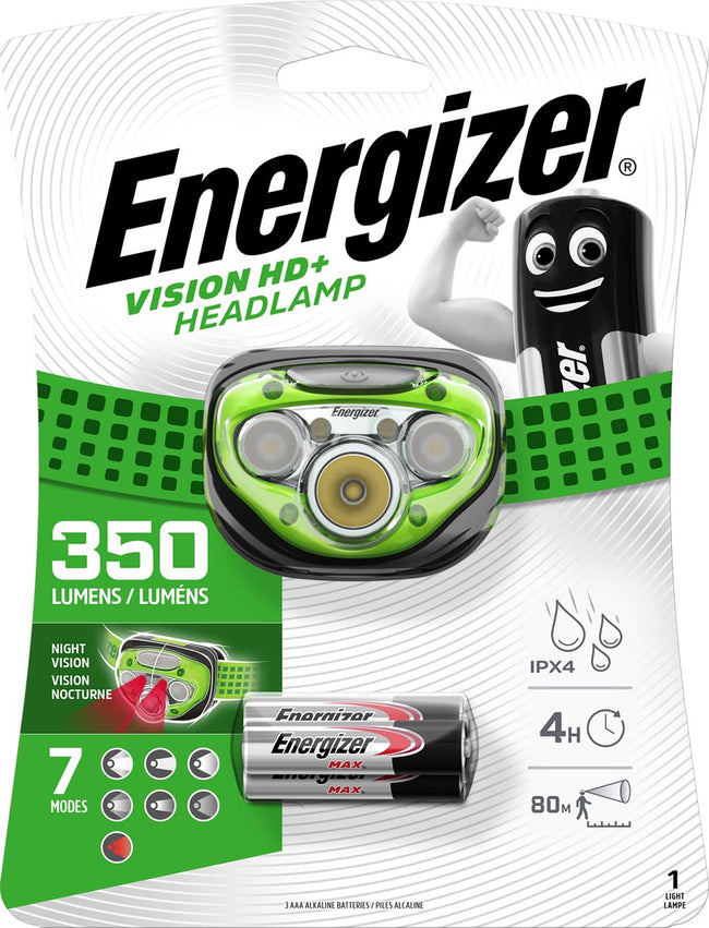 Energizer - Lampe frontale Vision HD+, comprenant 3 piles AAA, sous blister