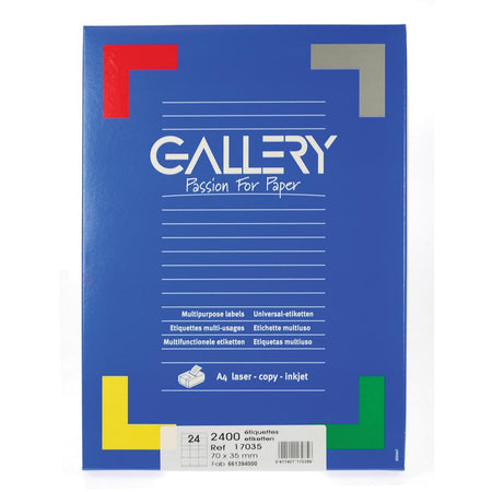 Galería - etiquetas blancas pies 70 x 35 mm (ancho x alto), ángulos rectos, caja de 2400 etiquetas