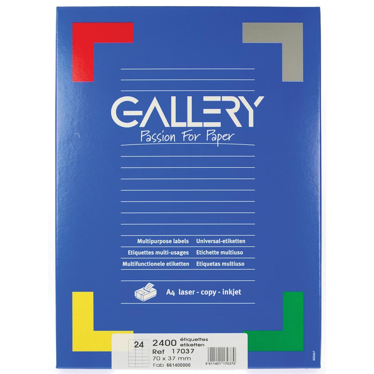 Galerie – weiße Etiketten, 70 x 37 mm (B x H), rechtwinklig, Karton mit 2.400 Etiketten