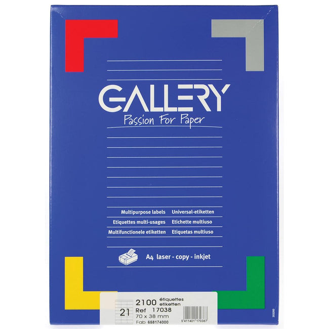 Galerie - étiquettes blanches pi 70 x 38 mm (l x h), angles droits, boîte de 2 100 étiquettes