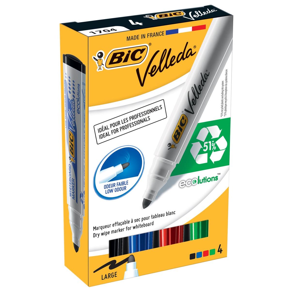 Velleda - Whiteboard-Marker 1701 rund, große sortierte Box mit 4 Stück