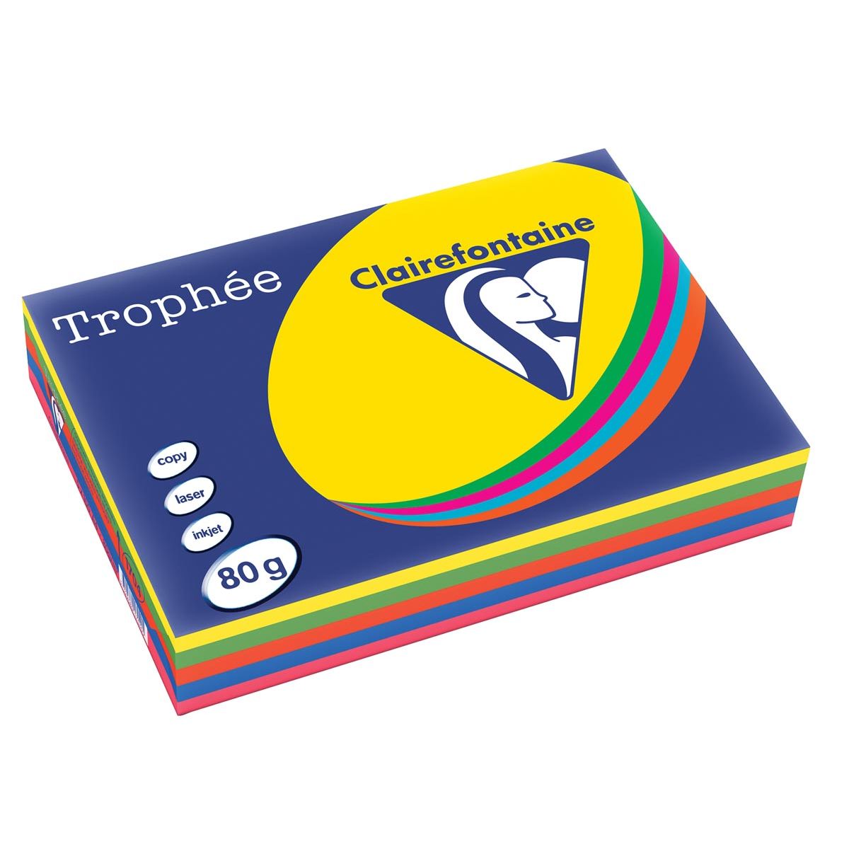 Clairefontaine - Trophée intensiv A4, 80 g, 5 x 100 Blatt, farbig sortiert