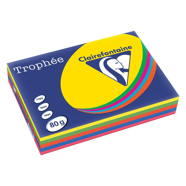 Clairefontaine - Trophée intens A4, 80 g, 5 x 100 vel, geassorteerde kleuren