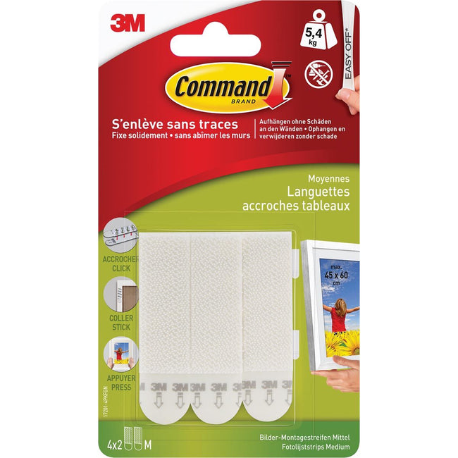 Command -  fotolijststrip, medium, draagvermogen 5,4 kg, wit, blister van 8 stuks