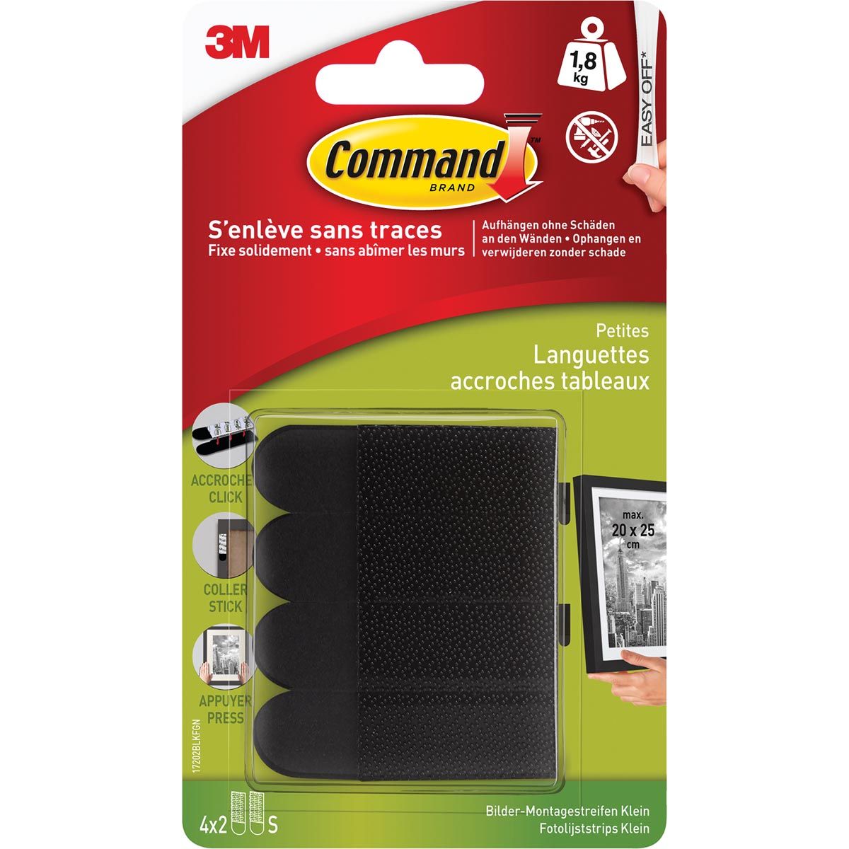 Command - fotolijststrip, small, draagvermogen 1,8 kg, zwart, blister van 8 stuks