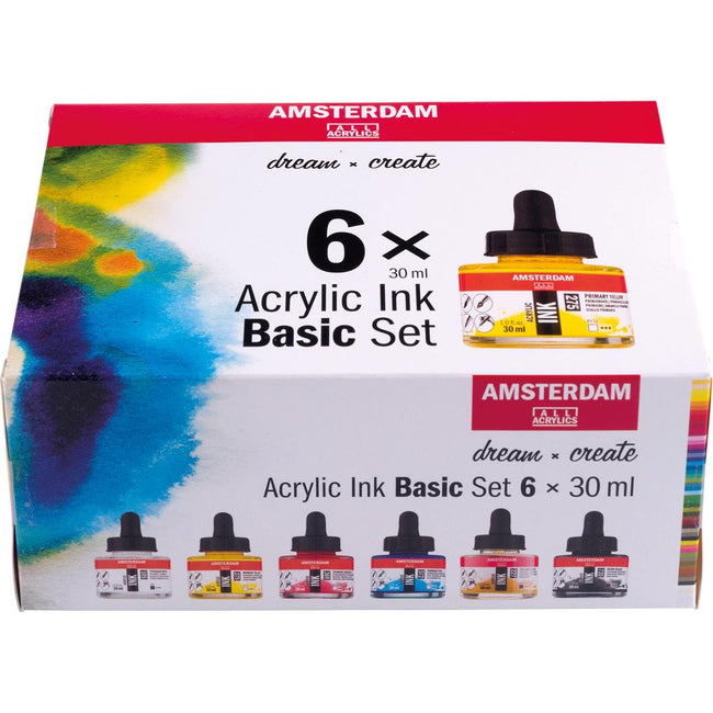 Amsterdam - Amsterdam Acryl -Tinten -Basisset, Set mit 6 Flaschen mit 30 ml, Assorti