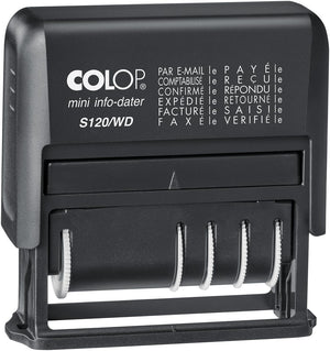 Colop -  tekststempel Mini-Info Dater S 120/WD, met datum en 12 verschillende woorden, frans