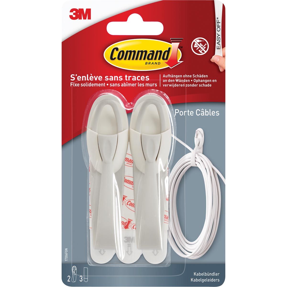 Command -  kabelbundelaar, medium, draagvermogen 900 gram, wit, blister van 2 stuks