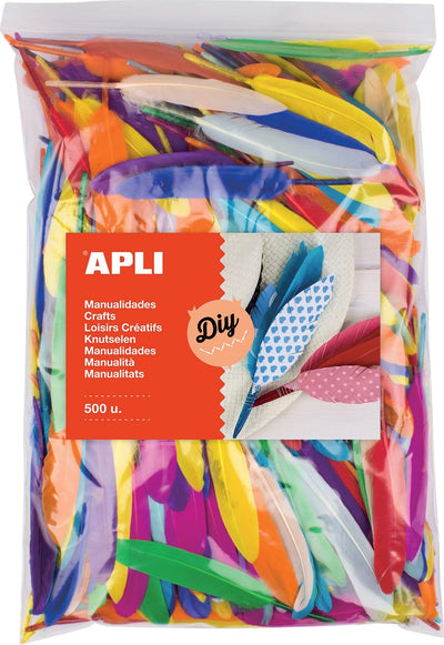 Apli -  pluimen, zakje met 500 stuks in geassorteerde kleuren