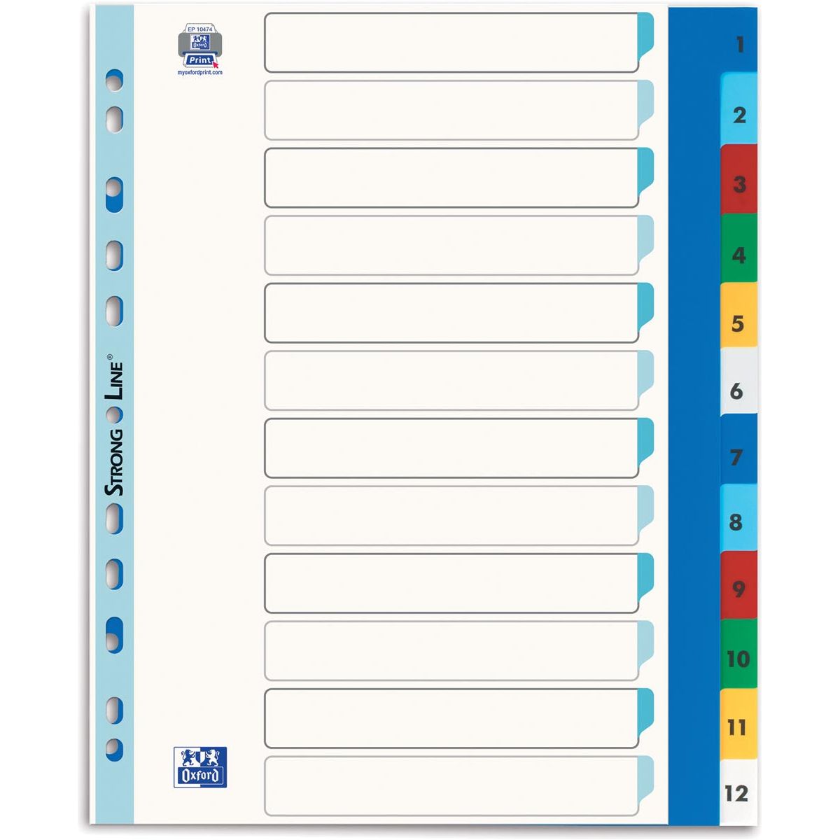 Oxford - OXFORD tabbladen, formaat A4 maxi (voor showtassen), uit gekleurde PP, 11-gaatsperforatie, set 1-12