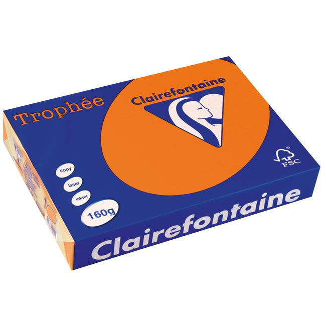 Clairefontaine - Trophée Intens, papel de color, A4, 160 g, 250 hojas, naranja brillante