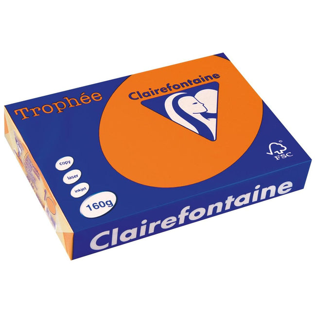 Clairefontaine - Trophée Intens, gekleurd papier, A4, 160 g, 250 vel, feloranje