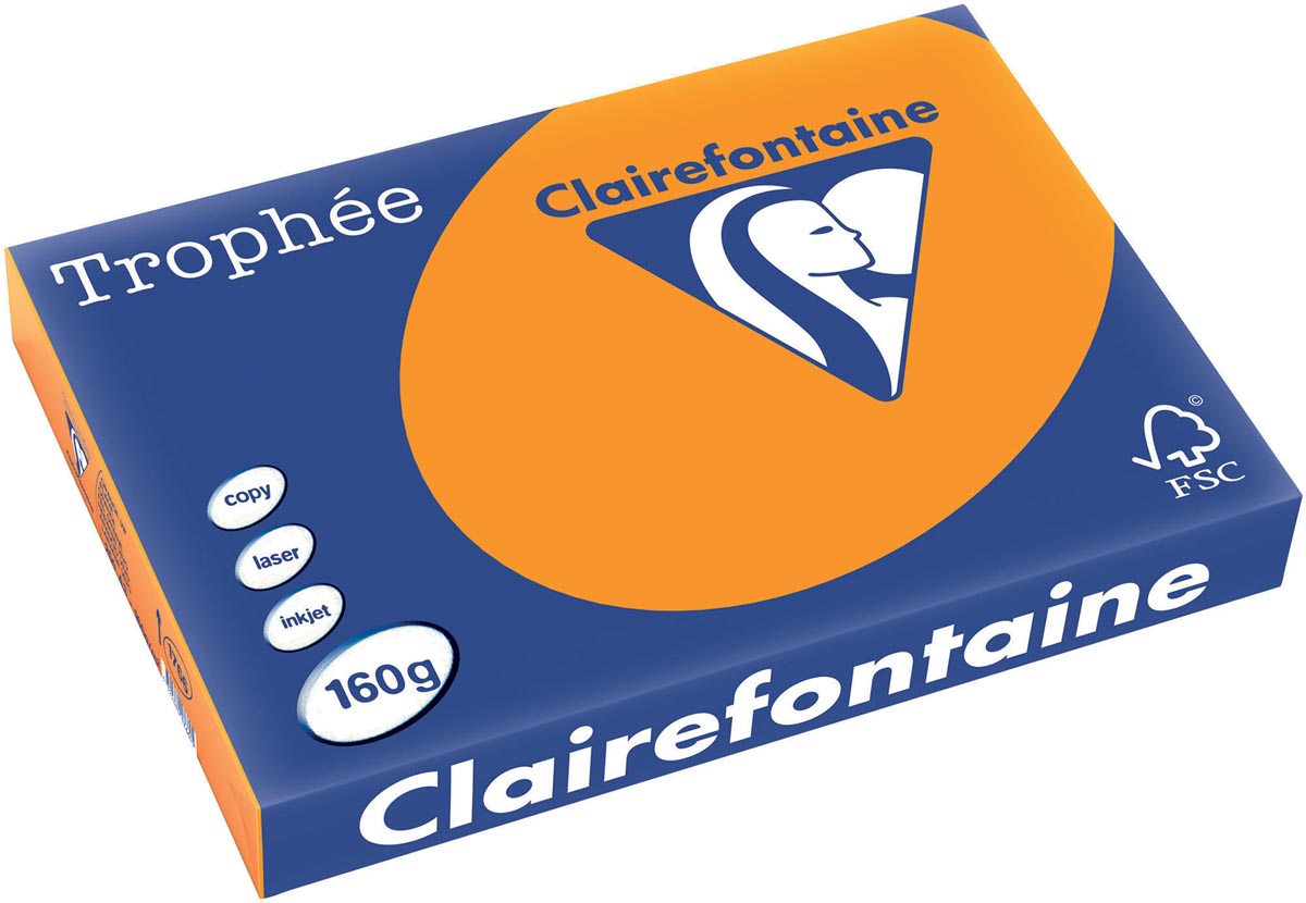 Clairefontaine - Trophée Intens, farbiges Papier, A3, 160 g, 250 Blatt, leuchtendes Orange