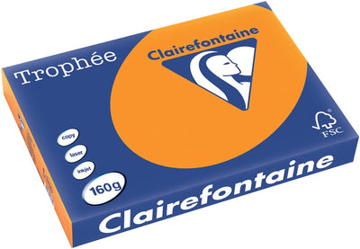 Clairefontaine - Trophée Intens, farbiges Papier, A3, 160 g, 250 Blatt, leuchtendes Orange